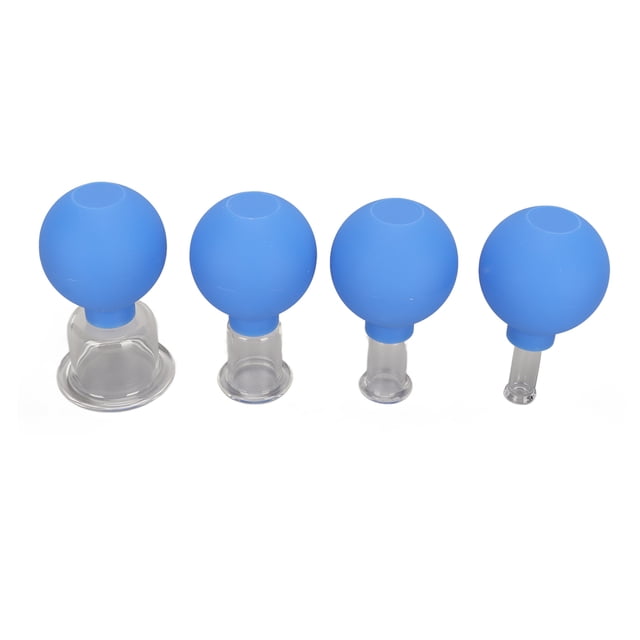 Glass Cupping Tool, Silicone Vacuum Suction Reduce Cellulite Portable Lymphatic Drainage Promote Blood Circulation 4pcs For Back Blue