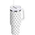 thumbnail image 1 of Gobelet de 30 oz avec Poignée, Couvercle et Paille, Gobelet d'Eau Isolé, Tasse d'Eau en Acier Inoxydable, Tasse Bouteille Réutilisable, Compatible avec Porte-Gobelet, Pois, Blanc, 1 of 6