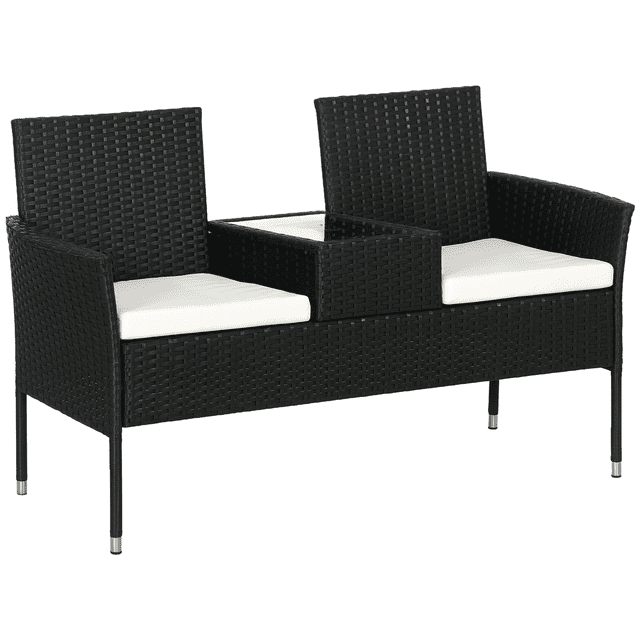 Outsunny Mobilier de Patio avec Table Centrale, Causeuse en Rotin PE avec Coussin, Crème