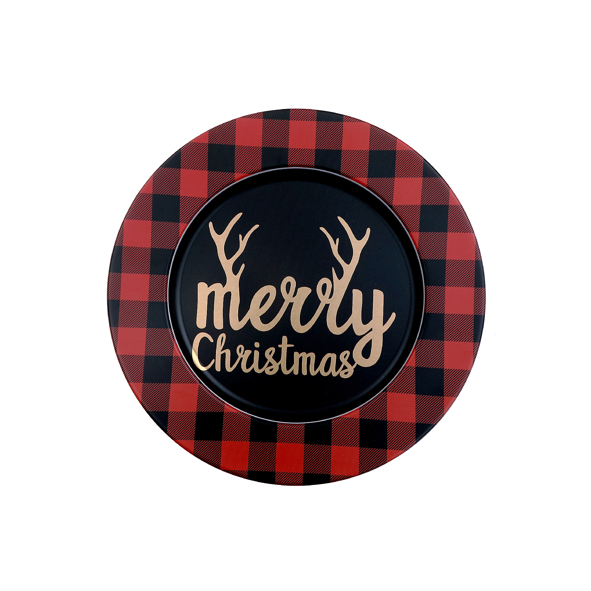 Assiette De Présentation En Métal Imprimée (Joyeux Noël) (33 Cm) - Lot De 12