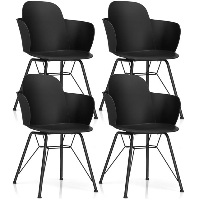 Gymax 4PCS Modern Dining Chair Plastic Arm Chair Office Home w/ Metal Legs Black