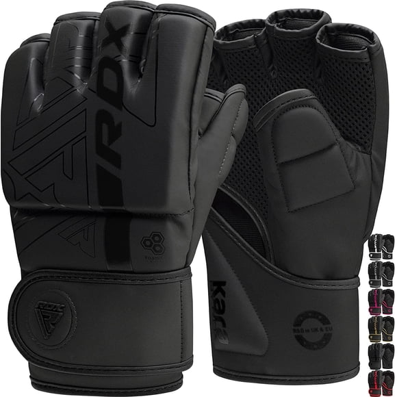 RDX MMA Boxing Gloves Grappling Sparring, Pre-Curved Martial Arts Mitts, Ventilated Palm, Maya Hide Leather KARA, Black, Small