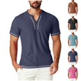 thumbnail image 1 of Txeol Men's Waffle Henley Shirts Casual Summer Short Sleeve Textured Slim Fit Button Tops Solid Color Lightweight Basic Tee,Light Blue,XXL, 1 of 9