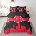 thumbnail image 2 of Ensemble de couette YST Gamer 7 pièces, thème sportif, jumeau, noir rouge, 2 of 4