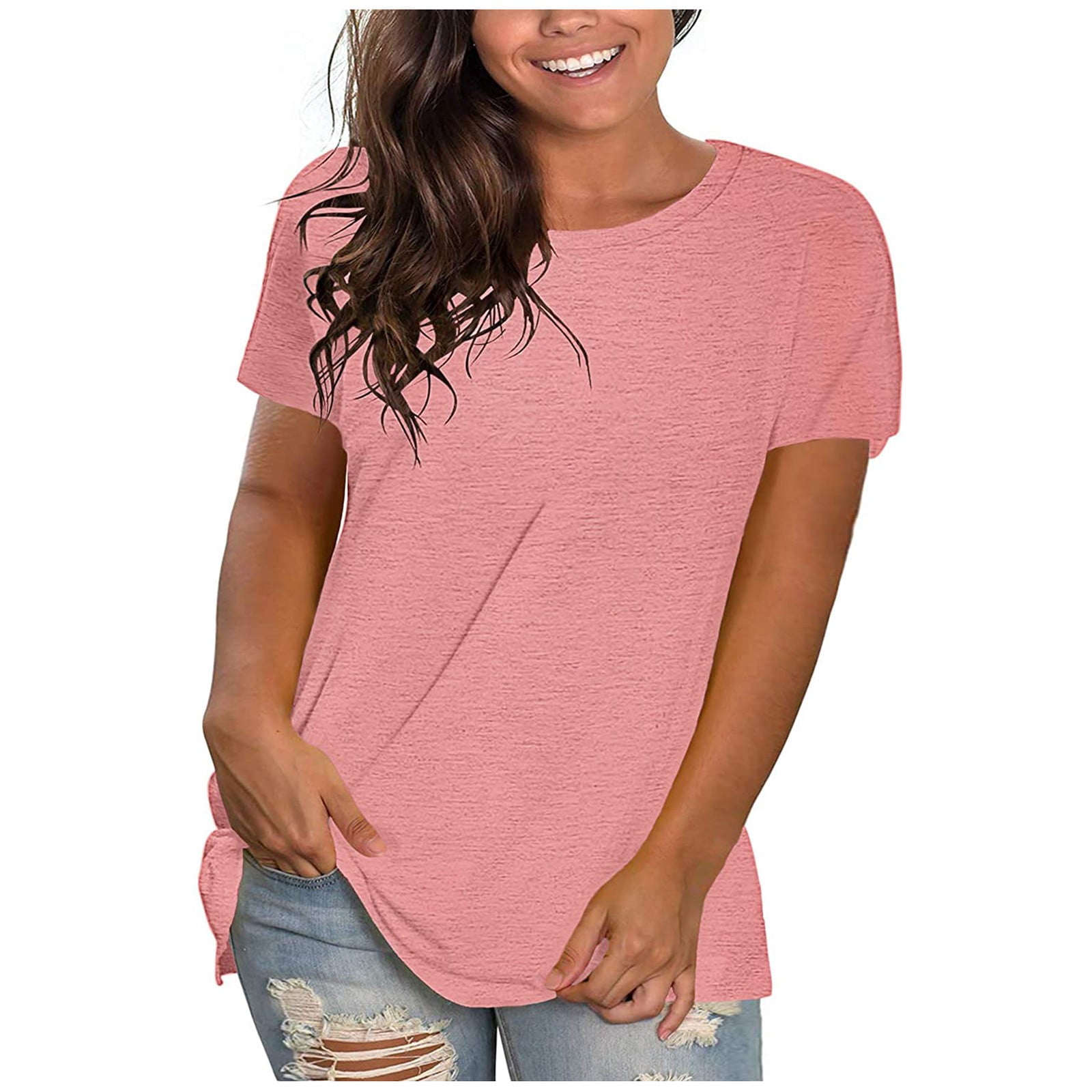 AherBiu Hauts Grande Taille pour Femmes T-Shirt à Manches Courtes Col Ras du Cou Été Décontracté Confortable T-Shirts Basiques