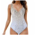 thumbnail image 1 of Huesdet One Piece Swimsuit for Women Bathing Suit Cut Out Cross Back Tie Deep V Neck Ruched High Cut[Silver,S], 1 of 8