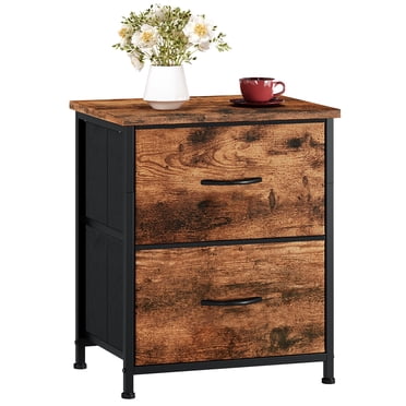 Eunos Small Nightstand for Bedroom with 2 Fabric Drawer, Bedside Table End Table for Closet, Wood Grain Print