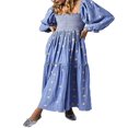 thumbnail image 1 of Robe Longue pour Femmes Manches Longues Col Carré Broderie Fleur Robe Évasée, 1 of 4
