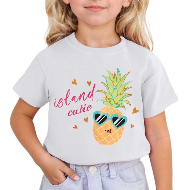 HNMKIU T-Shirt à Manches Courtes Imprimé Mignon pour Filles - Haut à Col Rond Adorable pour le Quotidien et les Activités