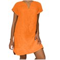 thumbnail image 2 of HKEJIAOI Robe Femme Femme Manches Courtes Col en V Décontractée Chaude Vacances Couleur Unie Mini Robe Droite Économies Liquidation Orange, 2 of 8