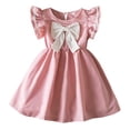 thumbnail image 1 of Landzoo One Robe à Manches Courtes pour Filles Tout-Petits Couleur Unie Nœud Papillon Vêtements Robe Mignonne et à la Mode pour Enfants, 1 of 8