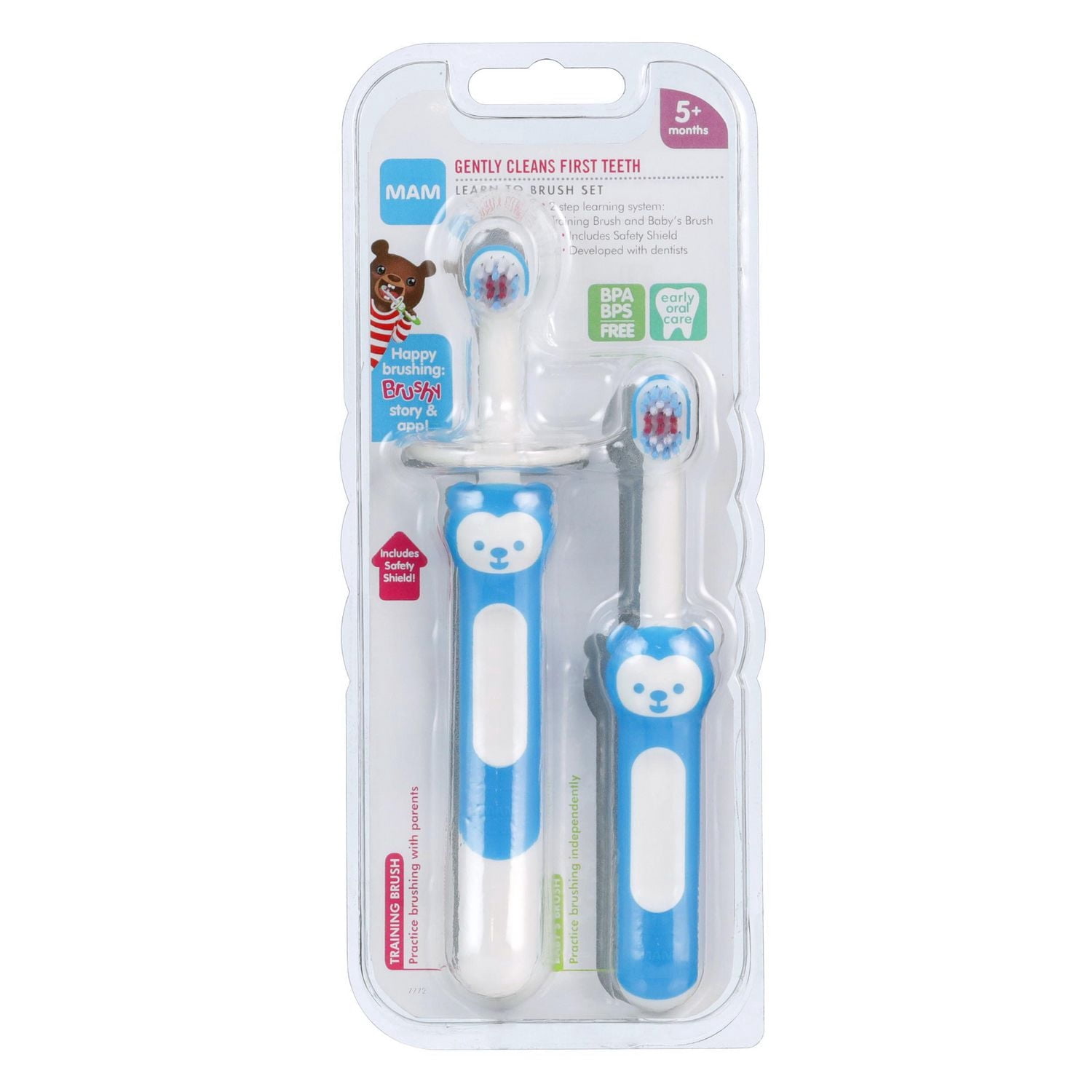 MAM Learn to Brush Set, Baby Toothbrush Set, Boy, 5+ Months