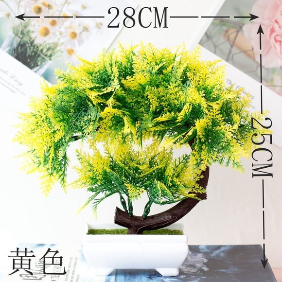 Artificial Bonsai Tree Plant in White Pot, PVC Plastic Small Potted Green Decorative Plant, 28 cm Tall, for Home Office Table Garden Ornaments, 1 Pack