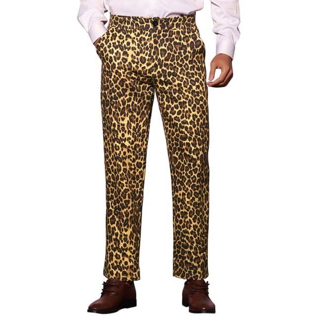 INSPIRE CHIC Pantalon pour Homme Imprimé Léopard Coupe Régulière Vintage devant Plat Pantalon 28 Brun