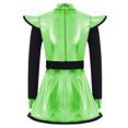 thumbnail image 4 of Moggemol Robe à Manches Longues Zippée avec Short Intégré, Patchwork Métallisé Brillant, Vêtements d'Extraterrestre pour Filles, Vert Fluorescent 14, 4 of 6