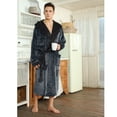 thumbnail image 2 of U2SKIIN Mens Fleece Robe with Hood, Mid Length Plush Shawl Collar Two Tone Bathrobe,(Dark Grey/Black,S-M), 2 of 4