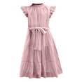 thumbnail image 5 of XIMIN Robe d'Été Décontractée Élégante à Col Rond pour Préadolescentes, Robe Quotidienne à Manches Courtes à Cap, Robe de Couleur Unie, Robe Formelle à Manches à Volants, Robes Trapèze avec Ceinture, Robe de Fête Évasée à Taille Haute, 5 of 5