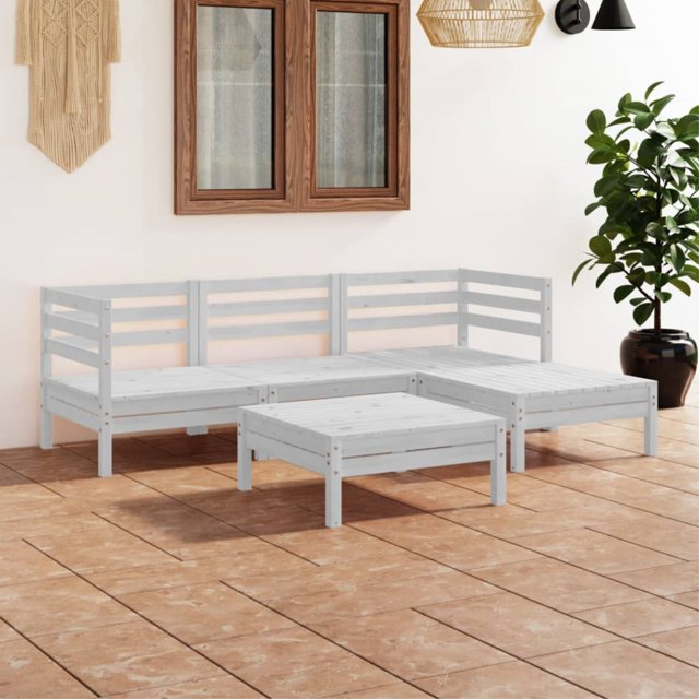 vidaXL Ensemble de Salon de Jardin 5 Pcs en Pin Massif Blanc
