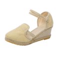 thumbnail image 1 of Kcodviy Sandales pour Femmes à Plateforme Compensée, Sandales à Lacets pour Femmes, Sandales en Lin Polyvalentes, Sandales Tressées à Talons, Chaussures pour Femmes à Boucle, Sandales Compensées Respirantes, 1 of 8