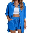 thumbnail image 1 of EIMELI Women Blouse Suit Button Down Pockets 2 Piece Lounge Set Solid Loose Fit Outfits, 1 of 7