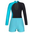 thumbnail image 4 of renvena Girls Gymnastics Leotards and Shorts Set Rhinestone Long Sleeve Ballet Unitard Biketards Blue Green 14, 4 of 5