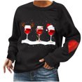 thumbnail image 1 of Pompotops Automne et Hiver Femmes Chandail Imprimé de Noël Col Rond Manches Longues Blouse Unie Hauts Chandails en Molleton, 1 of 4