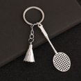 thumbnail image 1 of Simulated Badminton Keychain Pendant | Silver Alloy Souvenir | Sports Lovers Gift | Durable 8x3cm Accessory | Novelty Racket & Shuttlecock Design | 1 Piece, 1 of 8