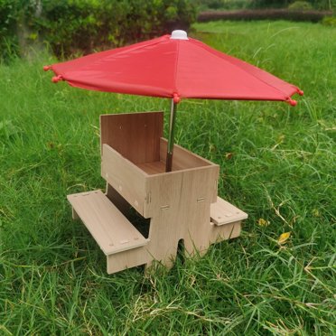 1pc Outdoor Squirrel Feeder, Squirrel Picnic Table With Umbrella, Wooden Squirrel
