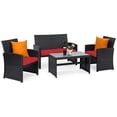 thumbnail image 2 of Costway 4PCS Patio Rattan Furniture Conversation Set Cushion Sofa Table Garden Red, 2 of 10