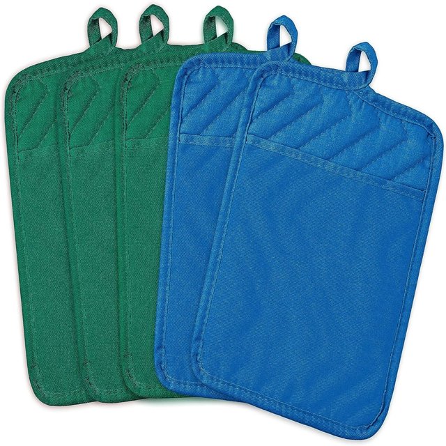 HAOAN 5Pcs Pot Holders for Kitchen Heat Resistant Pink Cotton Potholder Multipurpose Hot Pads Machine Washable Oven Mitt with Hanging Loop Pocket Potholder for Daily Baking Cooking Grilli