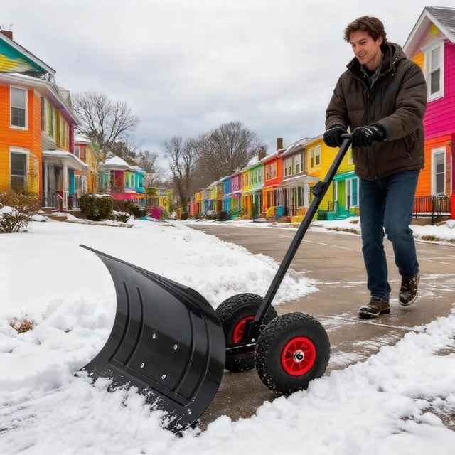 Bingirl Pelle à Neige à Pousser à Main à Roues 74x42cm à un Seul Poteau