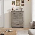 thumbnail image 3 of Commode à 5 Tiroirs pour Chambre, Commode Verticale de 41,3 Po de Hauteur avec Grand Rangement, Coffre de Garde-Robe Autoportant en Bois pour Chambre, Salon, Gris Cendré, 3 of 7