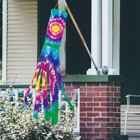 RRJ Teinture sur Nœuds Windsock, Drapeau de Séchoir à Cheveux Décoration de Jardin Extérieur, Ornement Suspendu à Pince Métallique Rotative pour Patio Cour Pelouse Fête Festival Déco