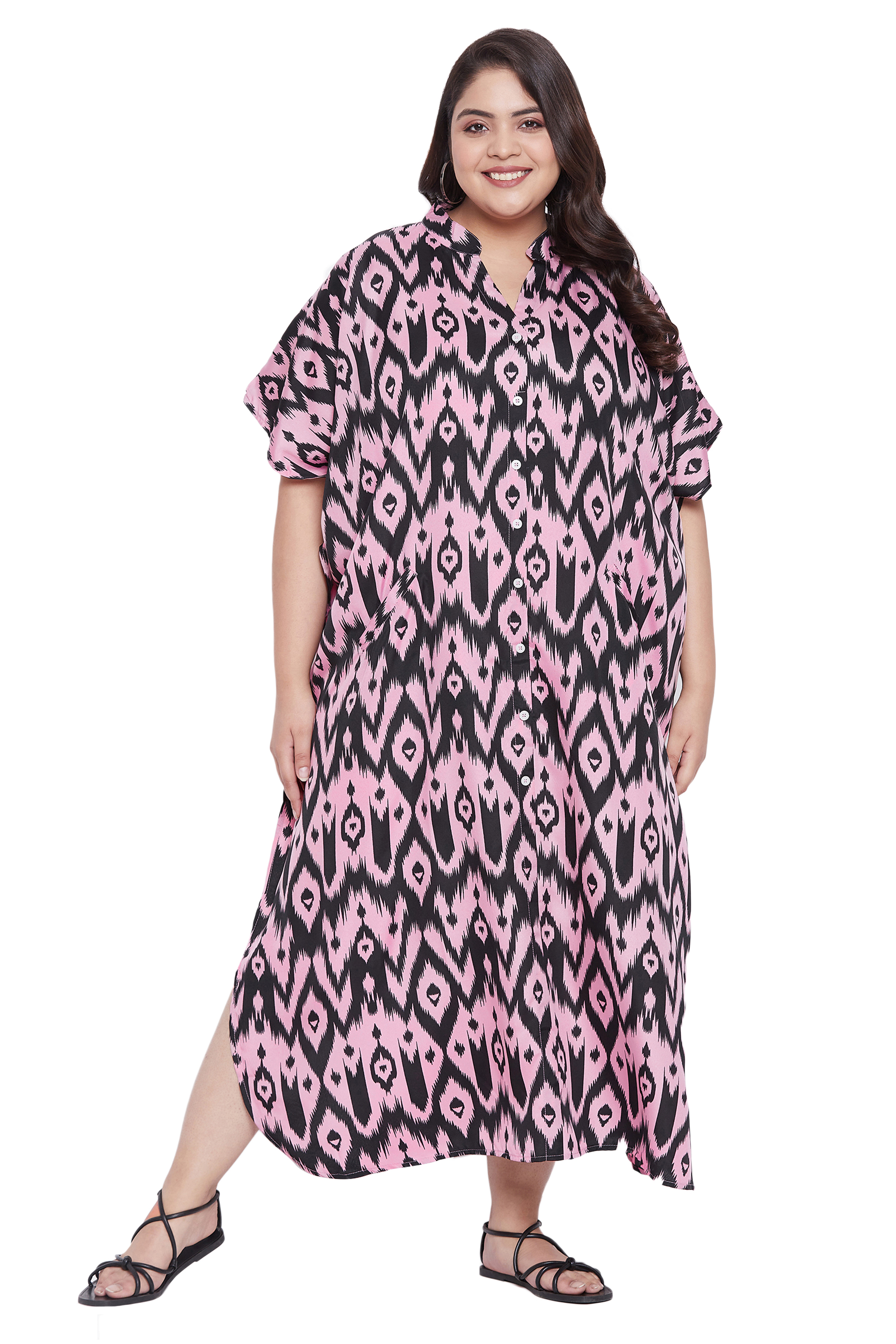 Oussum Robe Caftan Boutonnée pour Femme Longue Ajustable d'Été Maxi avec Poche