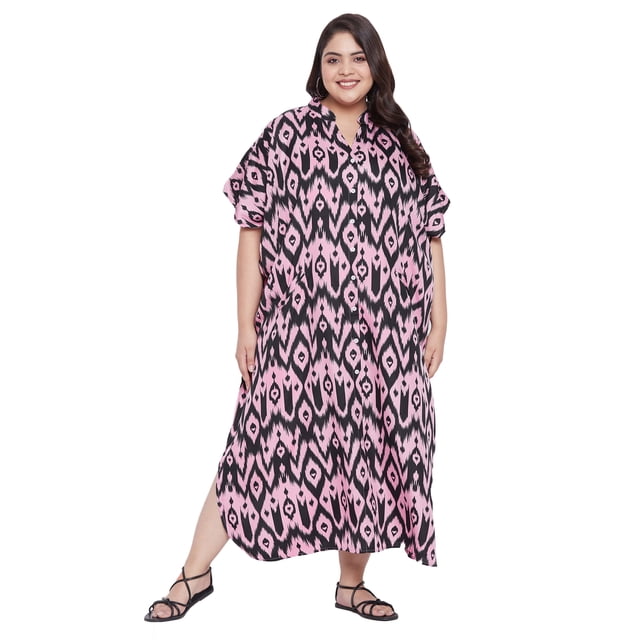 Oussum Robe Caftan Boutonnée pour Femme Longue Ajustable d'Été Maxi avec Poche