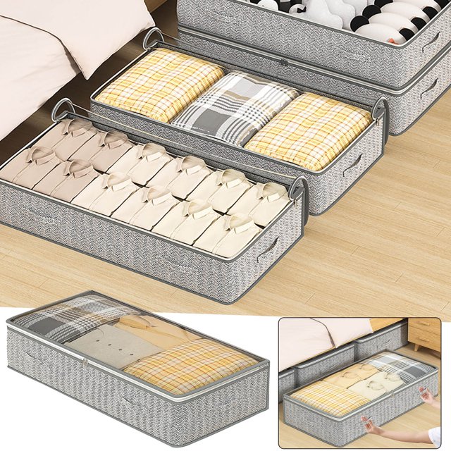 Iumwxz Armoire de Rangement Grande Capacité Haut à Fermeture Éclair Bidirectionnelle Sac de Rangement Transparent, Boîte de Rangement Pliable pour Garde-Robe Boîte d'Organisation pour Chandails et Pantalons Style Tiroir Boîte de Rangement pour Chambre Étagère L