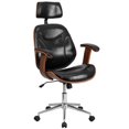thumbnail image 1 of High Back Black Leather Executive Wood Swivel Chair with Arms, 1 of 9