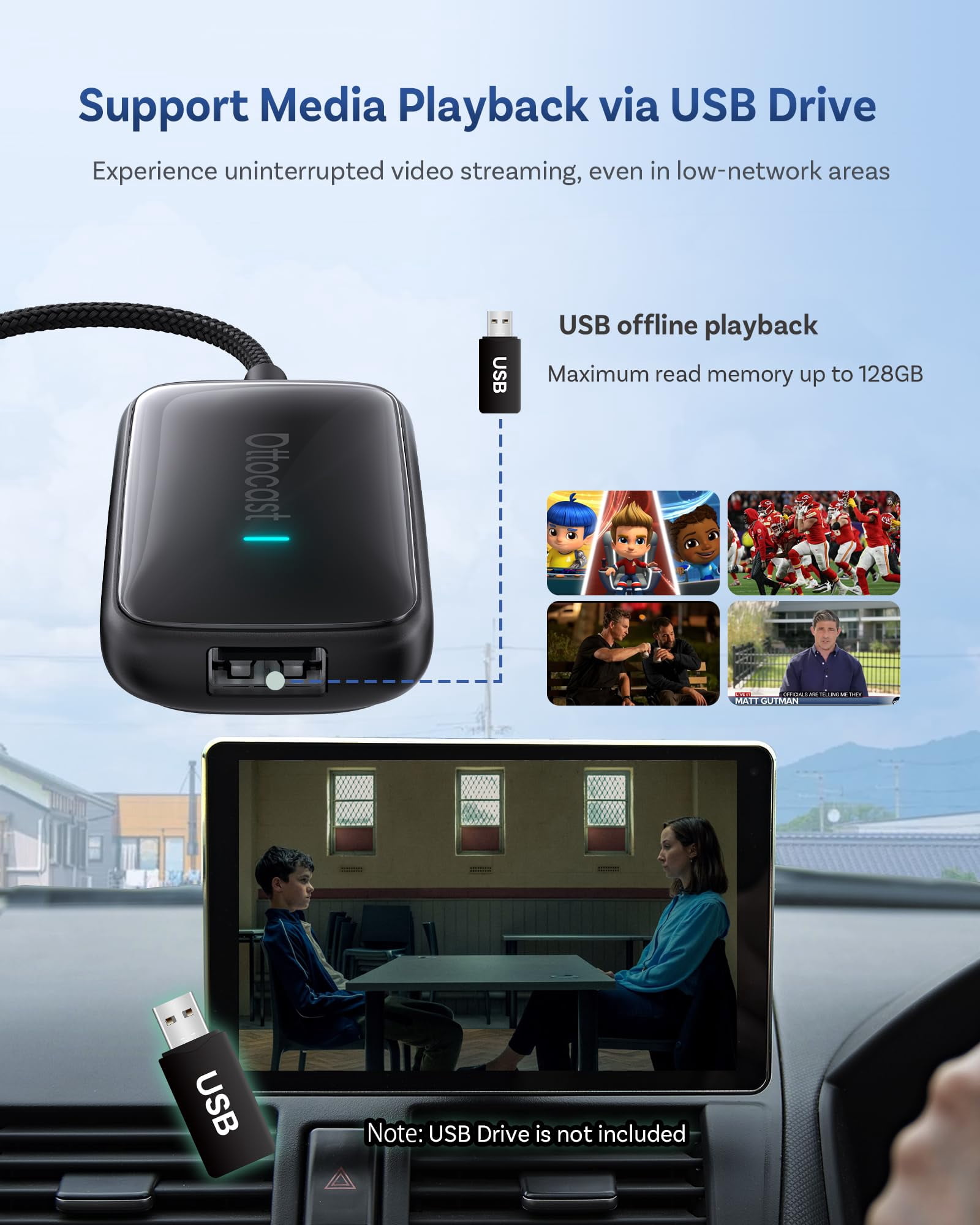 Ottocast Play2video Ultra, 2-in-1 Wireless CarPlay & Android Auto