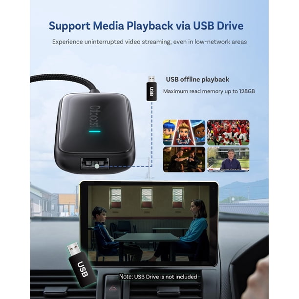 Ottocast Play2video Ultra Ver, 2-in-1 Wireless CarPlay & Android