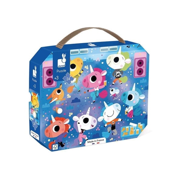 Janod - Puzzle - Concert de Rock des Licornes - 24 Pièces - Taille 50 x 40 cm - Paillettes - Poster Modèle Inclus - Apprentissage Précoce - Compétences Motrices Fines - Pour Enfants à partir de 3 Ans