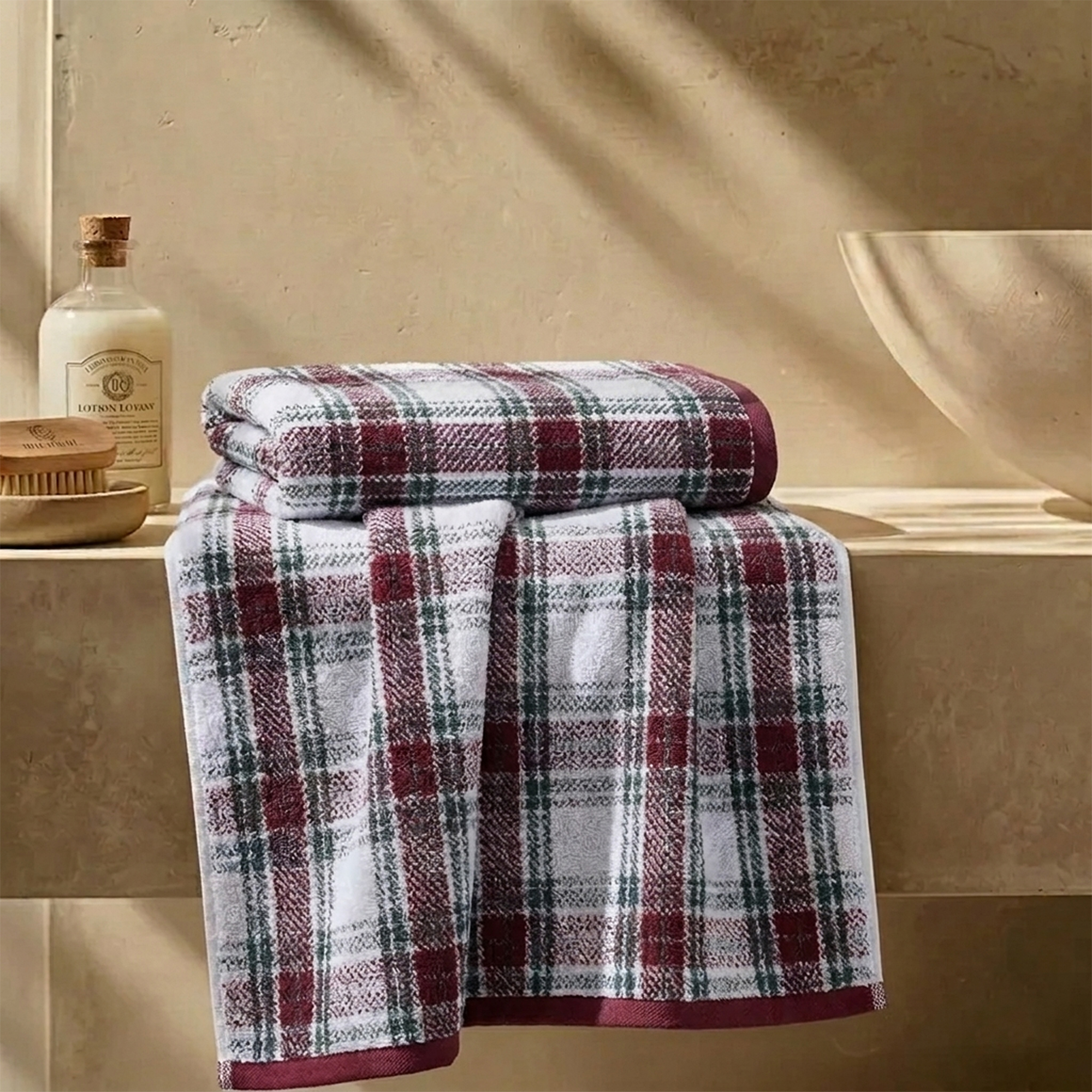 Holiday Time 100% Cotton Jacquard Hand Towels, Plaid Pattern, 2-Piece Set, 16 x 26 in