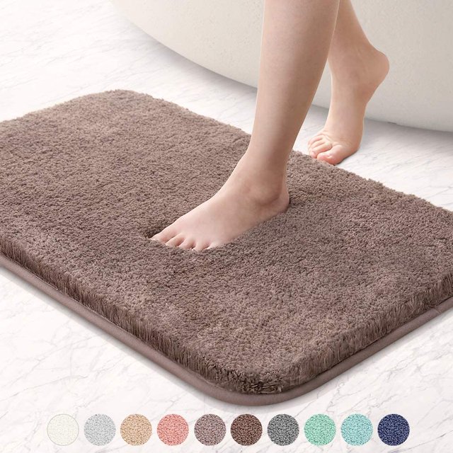 Upgraded Extra Large Non Slip Bath Mat 24"x36" Soft Absorbent Fluffy Thick Microfiber Cozy Throw Bathroom Rugs with Waterproof Backing for Tub Shower Bathroom Floors Accessories (Taupe)