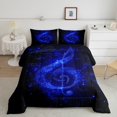 thumbnail image 2 of Musical Note Comforter Set,Fashion Romantic Glitter Music Theme Bedding Set for Adults Living Room,Starry Blue Sequins Print (Not Real) Chic Quilt Set 3 Pcs with 2 Pillowcases,King, 2 of 6