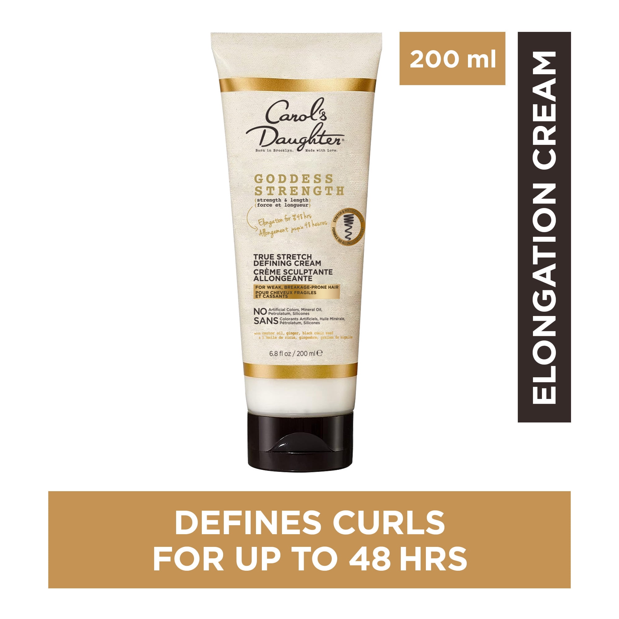 Carol's Daughter Goddess Strength Crème Définissante pour Cheveux Allongeante Véritable à l'Huile de Ricin, Soin Capillaire Hydratant pour Définir les Cheveux Bouclés et Ondulés jusqu'à 48HR