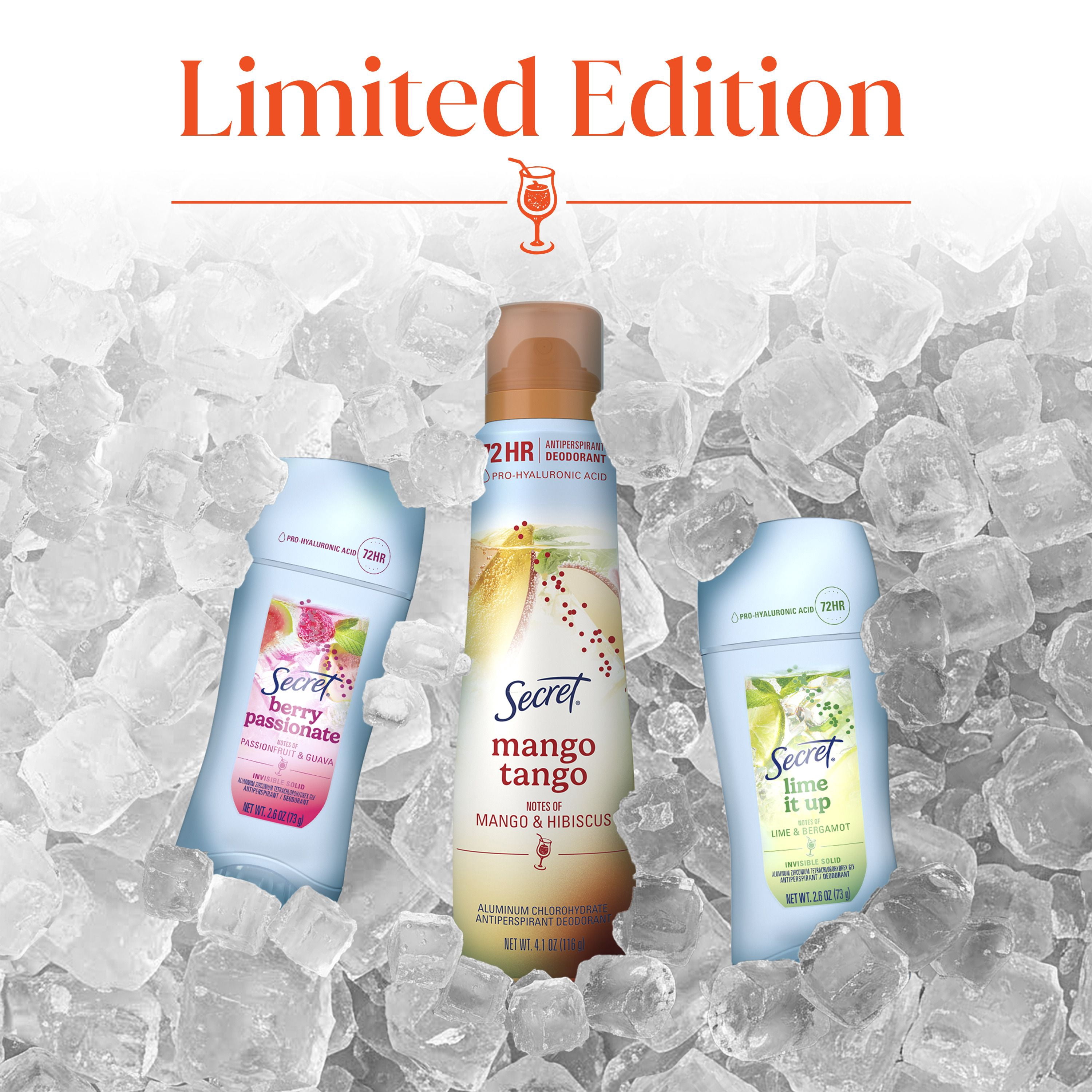 Antisudorifique et désodorisant pour femmes invisible en bâton Secret Fraîcheur, Mangue tango, 73 g