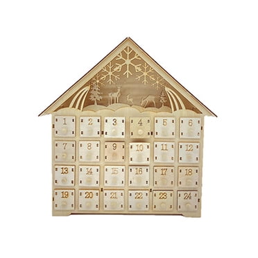 EGNMCR Décoration de Pièce, Décoration de Maison Calendrier de l'Avent en Bois à DEL de Noël 2022 avec 24 Tiroirs, Compte à Rebours de 24 Jours s'Allume Calendrier de l'Avent Bricolage Boîte Vide Décorations des Fêtes de Noël Calendrier en Bois