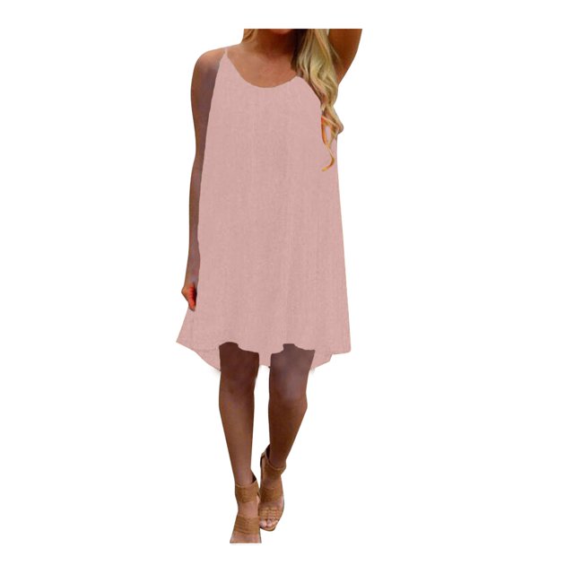 Fridja Womens Spaghetti Strap Back Howllow Out Summer Chiffon Beach Short Dress