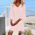 thumbnail image 1 of Ovzne Robes pour Femmes Robe d'Été Mode pour Femmes Aguichant à Col en V Manches 3/4 Unie à Franges Robes Robe de Vacances Liquidation, 1 of 6