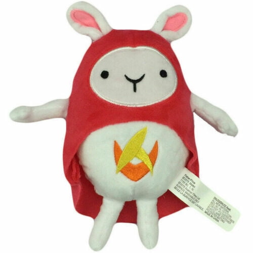 Bing Bunny Friend Hoppity Voosh Red Cap Rabbit Doll Plush-Soft Toy Easter Gift. A 20cm stuffed animal featuring a rabbit design with a red cape and embroidered yellow and orange detail on its belly. Made from soft plush material with PP cotton filling, suitable for children and babies.