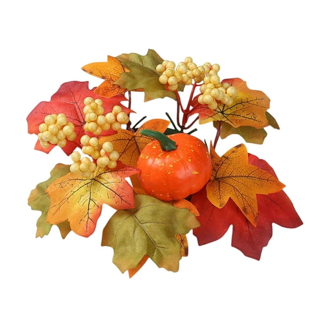SLYNSHome Halloween Fall Candle Rings Mini Wreaths Maple Leaf Pumpkin Candle Holder for Thanksgiving Halloween Table Fall Decor Centerpieces